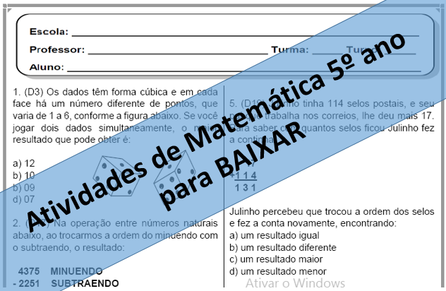Início - new 52 10 AVALIAÇÕES DE MATEMÁTICA DESCRITORES PARA 5º ANO