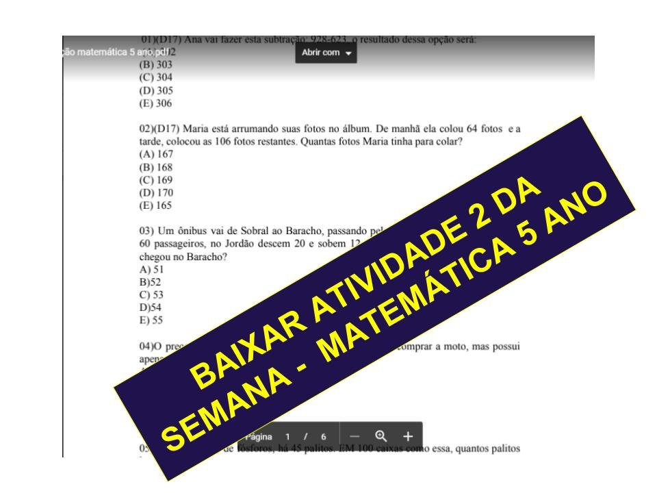 Mais uma Atividade, simulado, avaliação de matemática para 5° ano 2 Atividade simulado avaliação de matemática para 5° ano