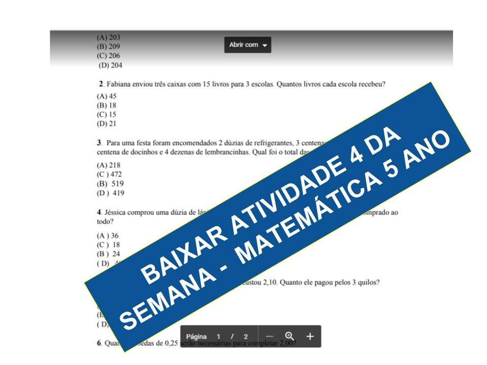 Atividade simulado avaliação de matemática para 5° ano 2