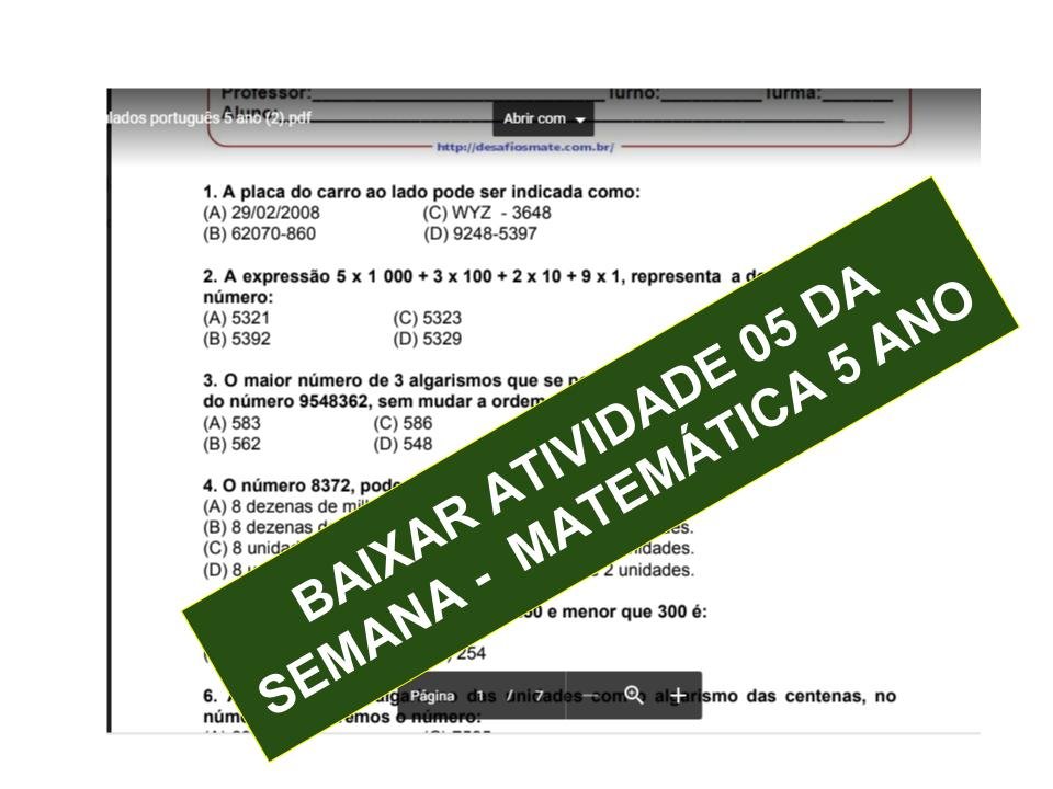 Atividade simulado avaliação de matemática para 5° ano 3