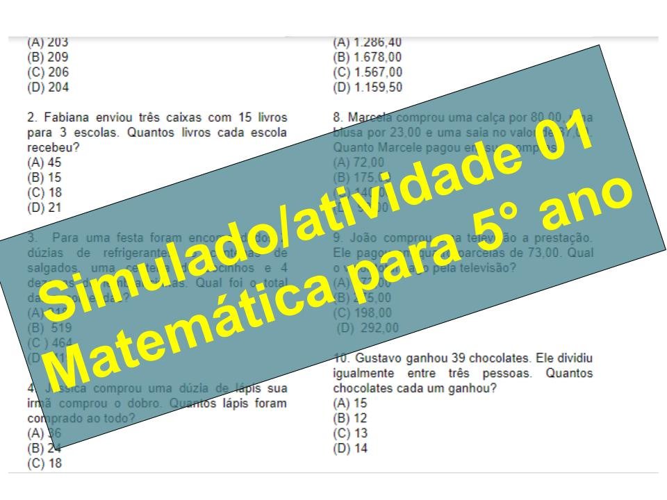 Início - new 45 Simulado2Fatividade 01 de Matemática para 5° ano