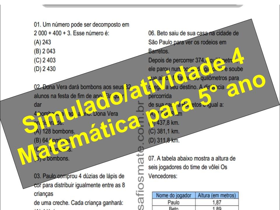 Simulado2Fatividade 04 de Matemática para 4º ano 1