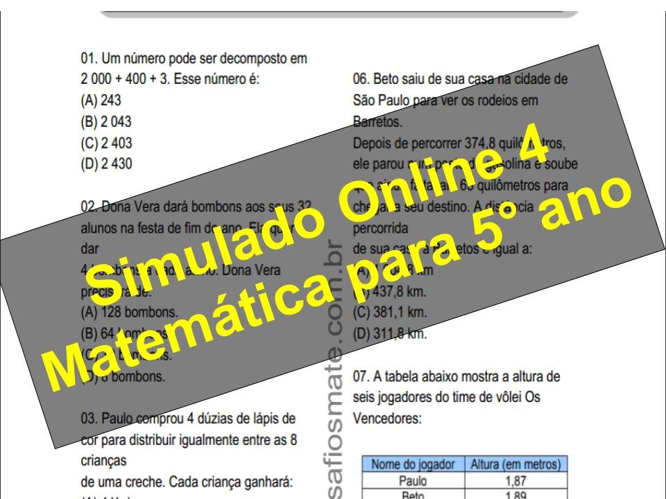 Início - new 21 Simulado2Fatividade 04 de Matemática para 4º ano 4