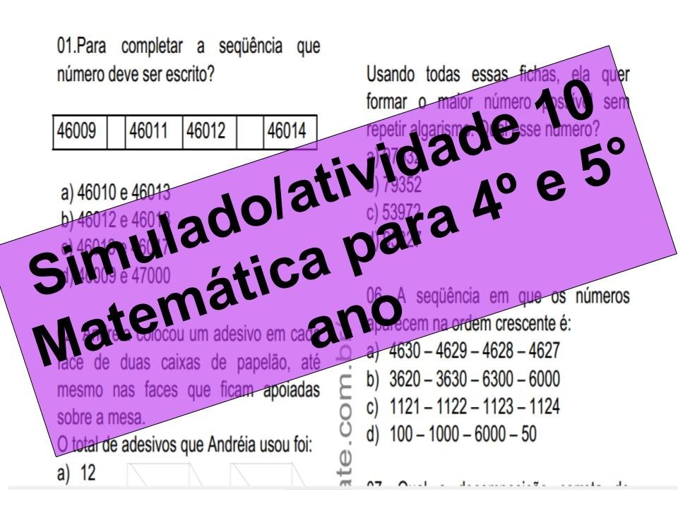 Simulado2Fatividade 10 Matemática para 4º e 5° ano