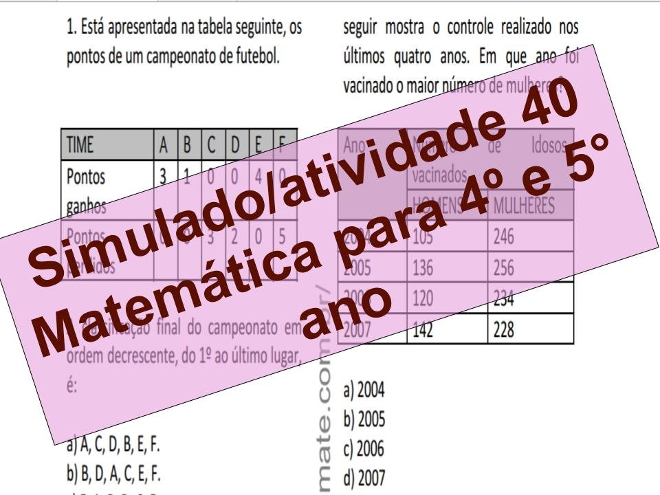 Simulado2Fatividade 40 Matemática para 4º e 5° ano