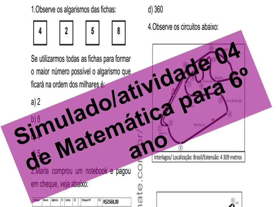 Simulado Aatividade 04 de Matemática para 6º ano 1