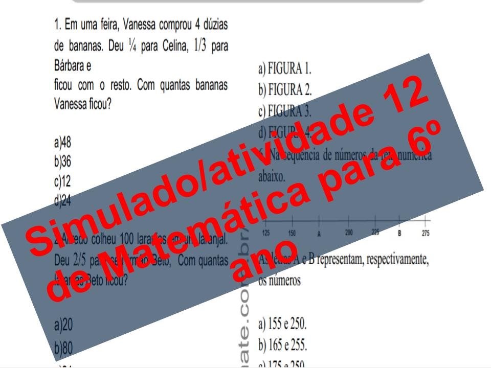 Simulado atividade 12 de Matemática para 6º ano