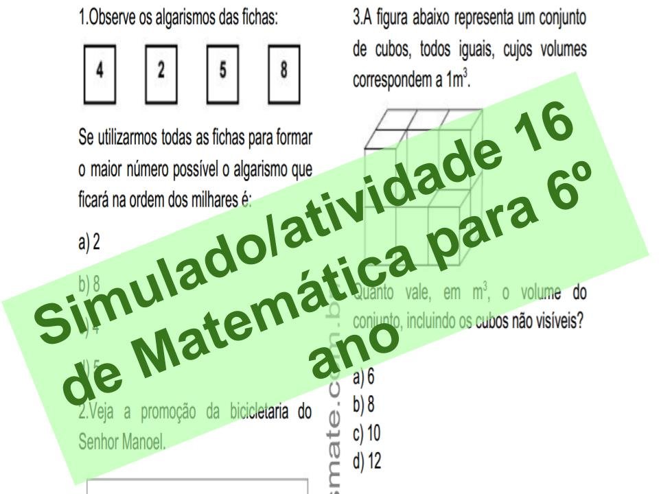 Simulado atividade 16 de Matemática para 6º ano