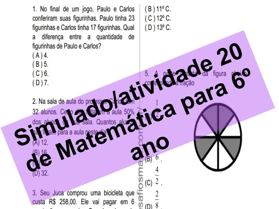 Simulado atividade 20 de Matemática para 6º ano