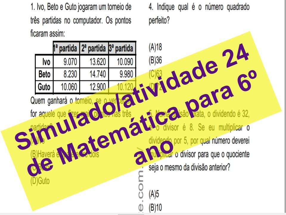 Simulado atividade 24 de Matemática para 6º ano