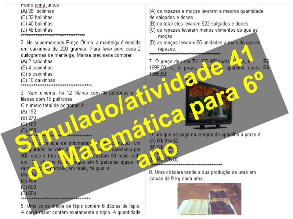 Simulado/Atividade 41 Matemática para 6º ano 12 SIMULADO 41