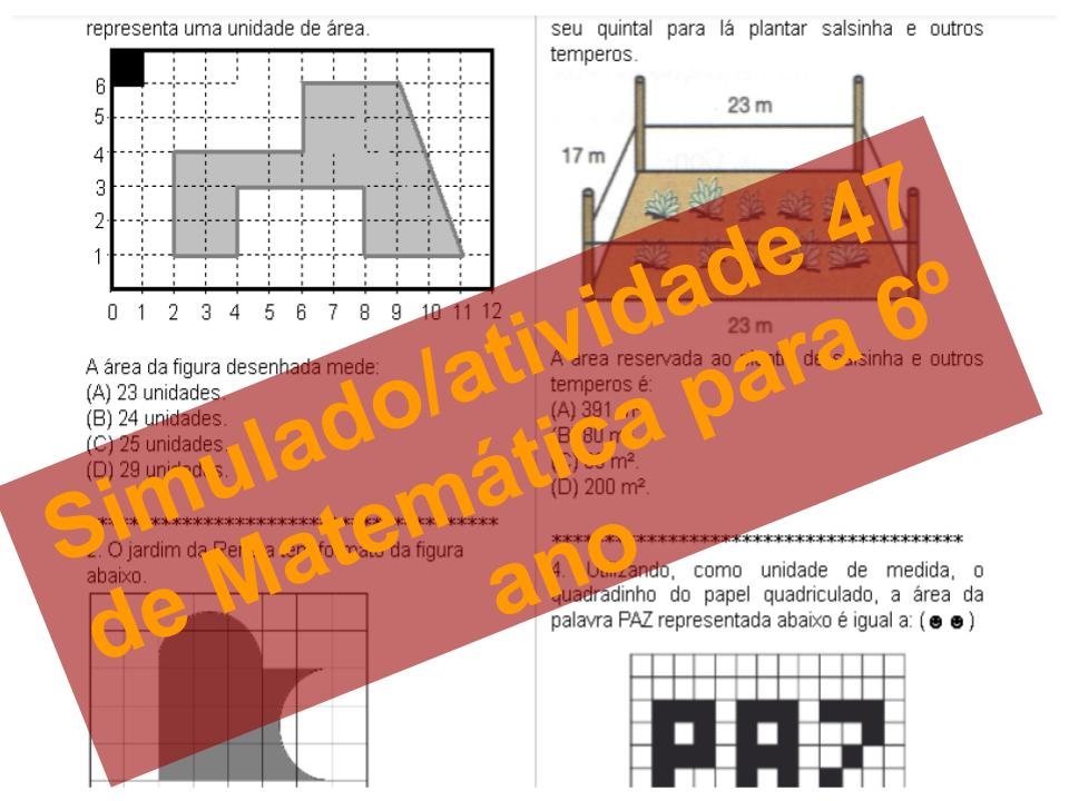 Simulado/Atividade 47 Matemática para 6º ano 7 SIMULADO 47