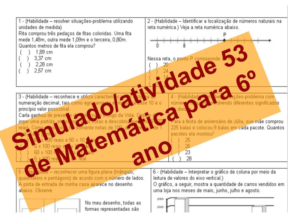 Simulado/Atividade 53 Matemática para 6º ano 3 SIMULADO 53