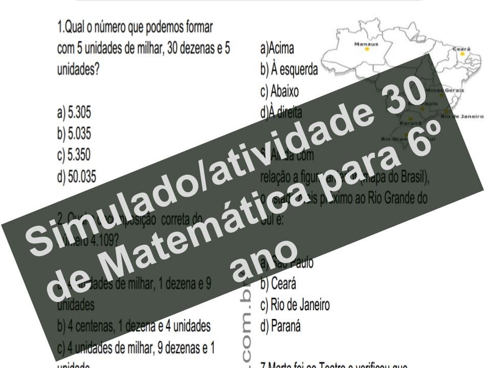 Simulado atividade 30 de Matemática para 6º ano