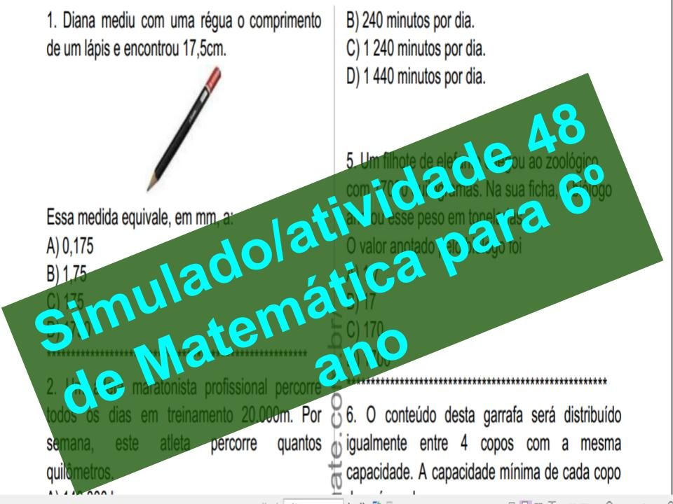 Simulado atividade 48 de Matemática para 6º ano