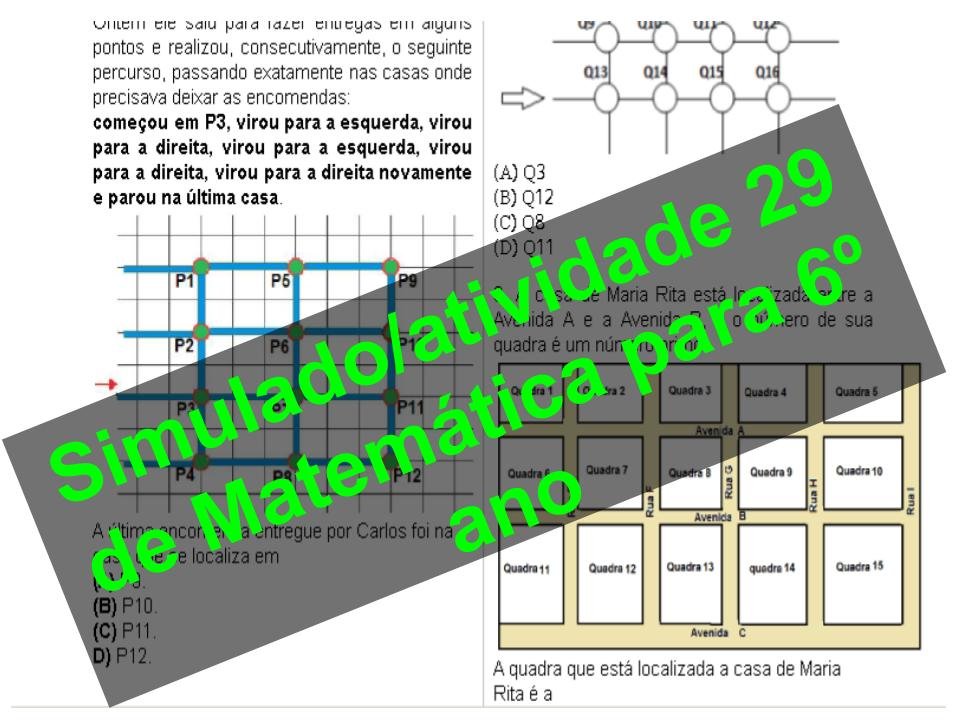 Simulado/Atividade 29 de Matemática para 6º ano 10 simulado 29