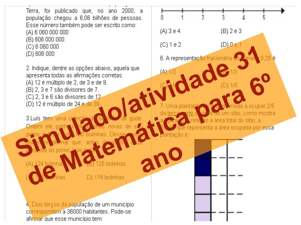 Simulado/Atividade 31 de Matemática para 6º ano 9 simulado 31