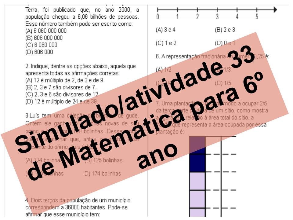 Simulado/Atividade 33 de Matemática para 6º ano 7 simulado 33