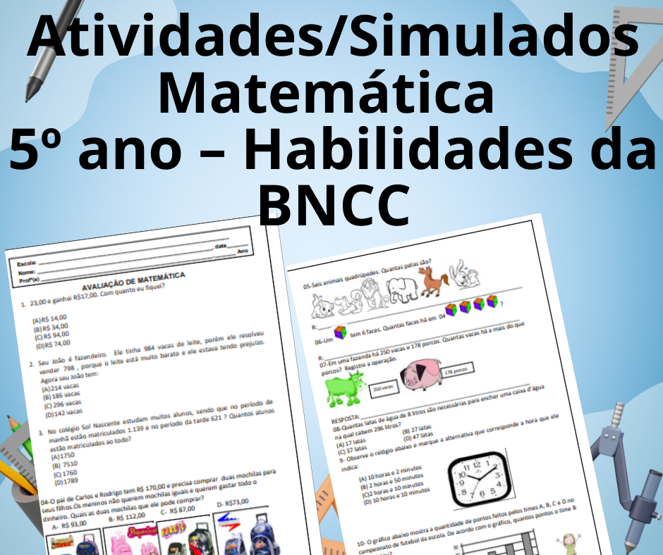 Atividades/Simulados Matemática 5º ano - Habilidades da BNCC 6 Atividade sobre Soma e Subtracao em PDF para Educacao Infantil – Para baixar 15