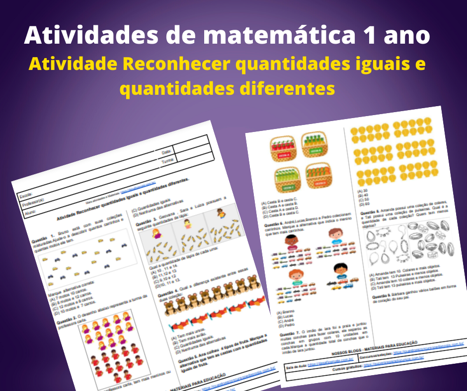 Início - new 54 Atividades de matematica 1 ano Atividade Reconhecer quantidades iguais e quantidades diferentes