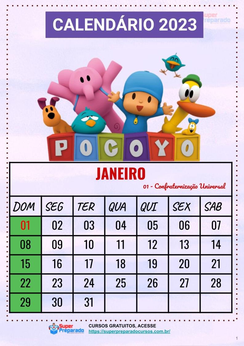 Calendario 2023 Pocoyo