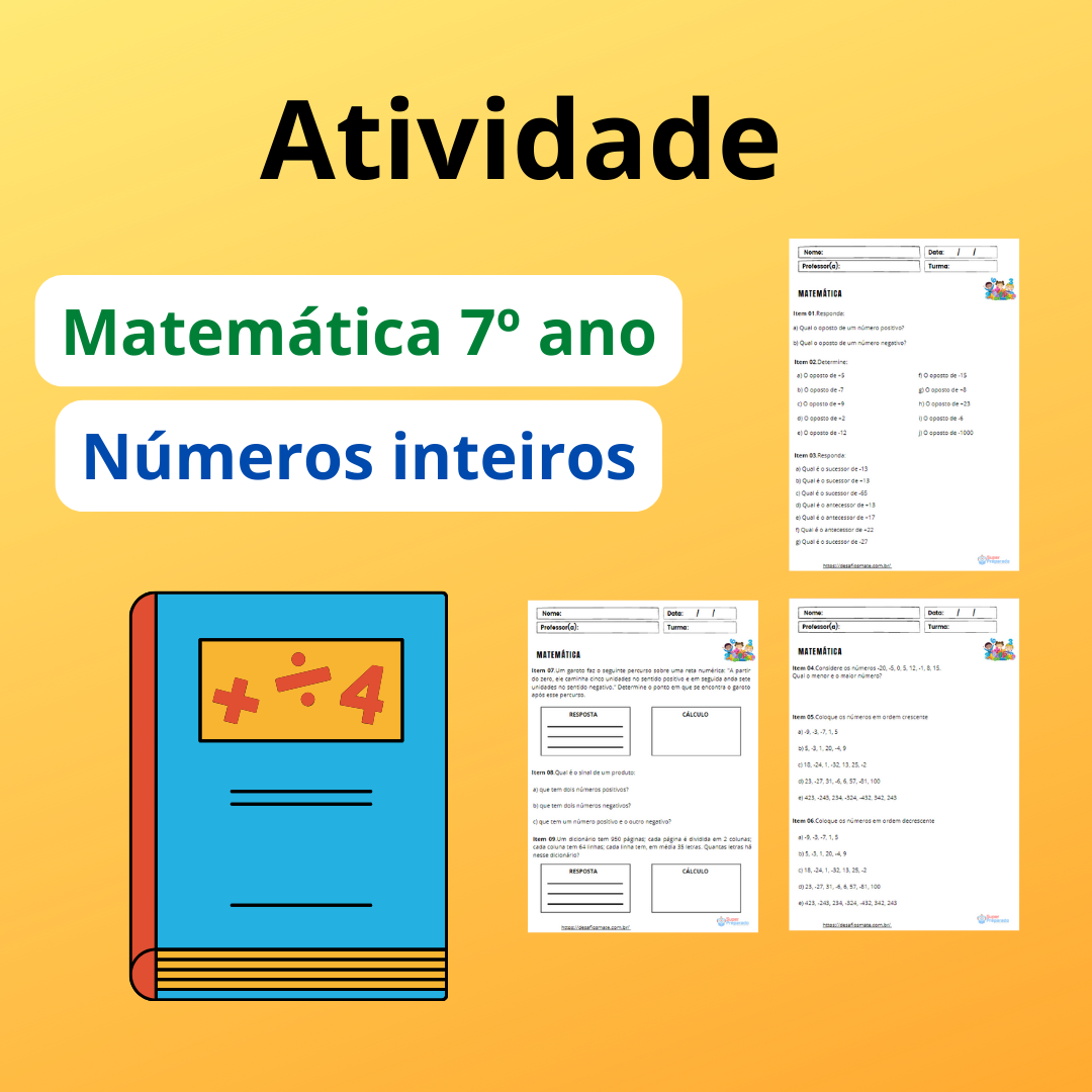 Matematica 7o ano Numeros inteiros