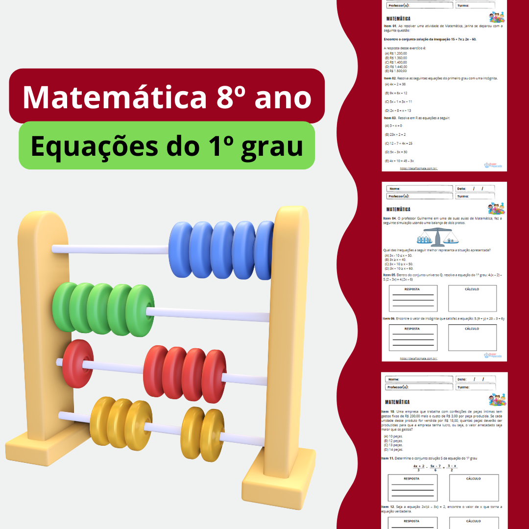 Matematica 8o ano Equacoes do 1o grau