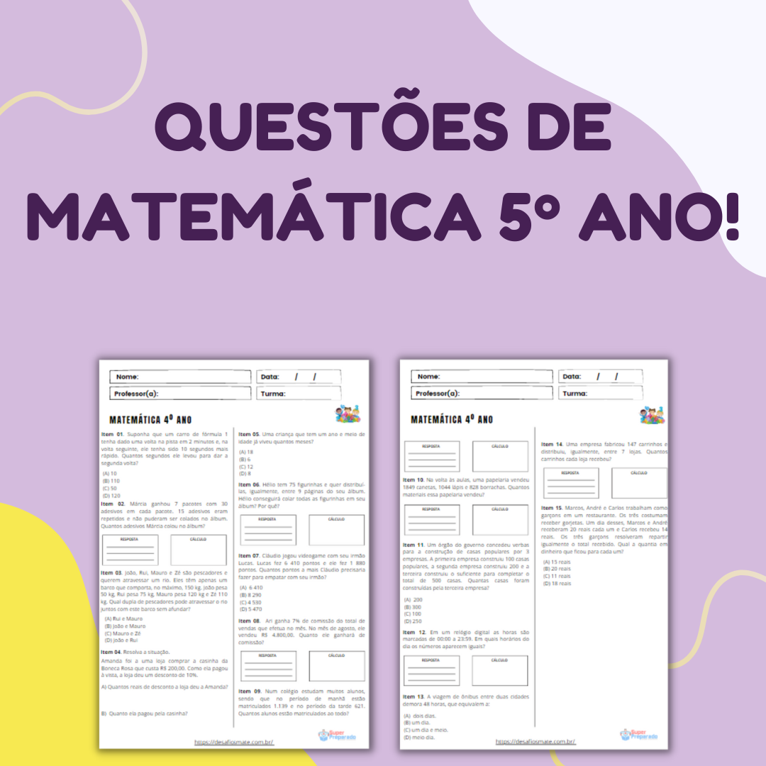 Início - new 25 Questoes de Matematica 5o ano